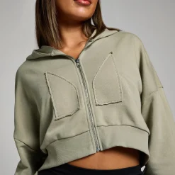 Hot MP geropte hoodie met rits en opgestikt motief DAMES Hoodies